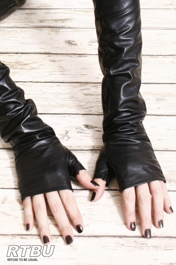 40cm (15.75") Fingerless Genuine Leather Gothic emo Punk Elbow Arm